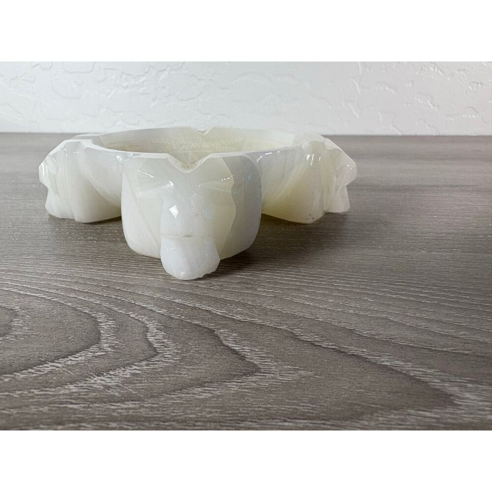 Vintage Carved White Onyx Marble Ashtray Bowl – Zodiac / Calendar Design